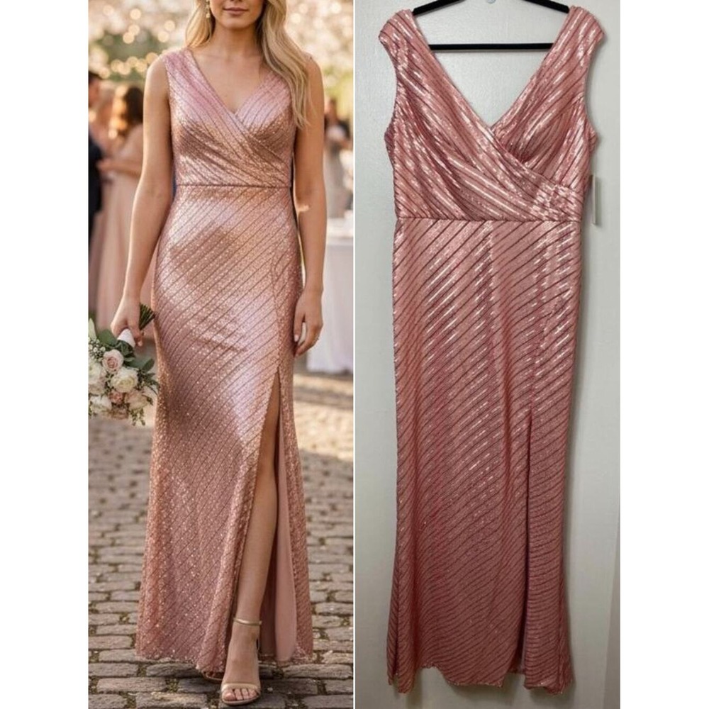 Rene Ruiz Collection Dress 14 Pink Sequin Long Maxi Gown Mother of the Bride